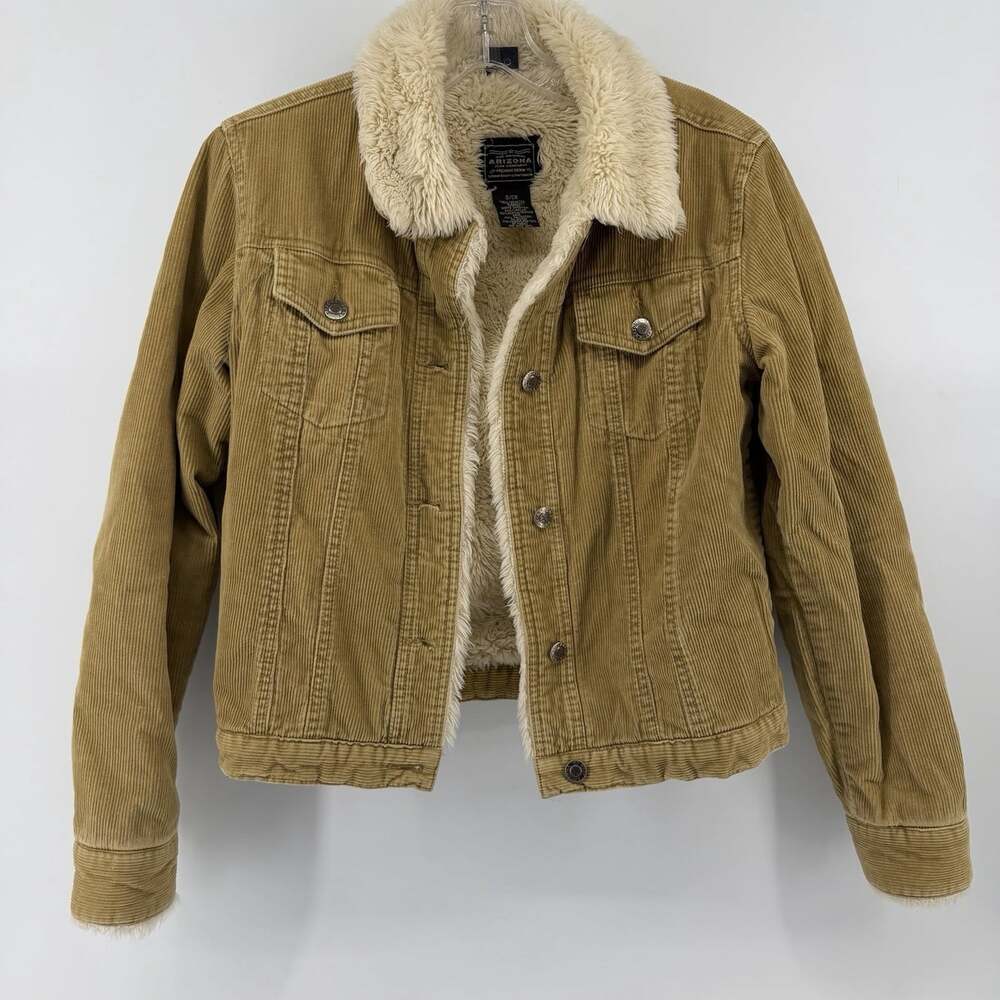 Arizona Jean Company Y2K Tan Corduroy Faux Fur Lined Trucker Jacket S Chore Barn